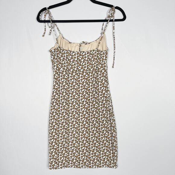 Privacy Please Small S Cream Brown Leopard Heart Print Tie Sleeve Dress Mini - Picture 2 of 11